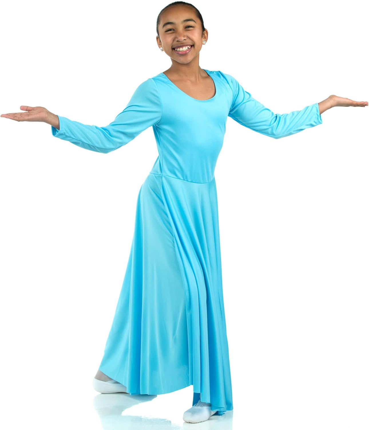 Danzcue Girls Praise Loose Fit Full Length Long Sleeve Dance Dress: Clothing