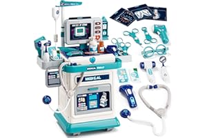 Lehoo Castle Doctor Kit for Toddlers 3-5, Kids Doctors Play Set, Mobile Cart with Lights and Sound, Pretend Play Stethoscope 