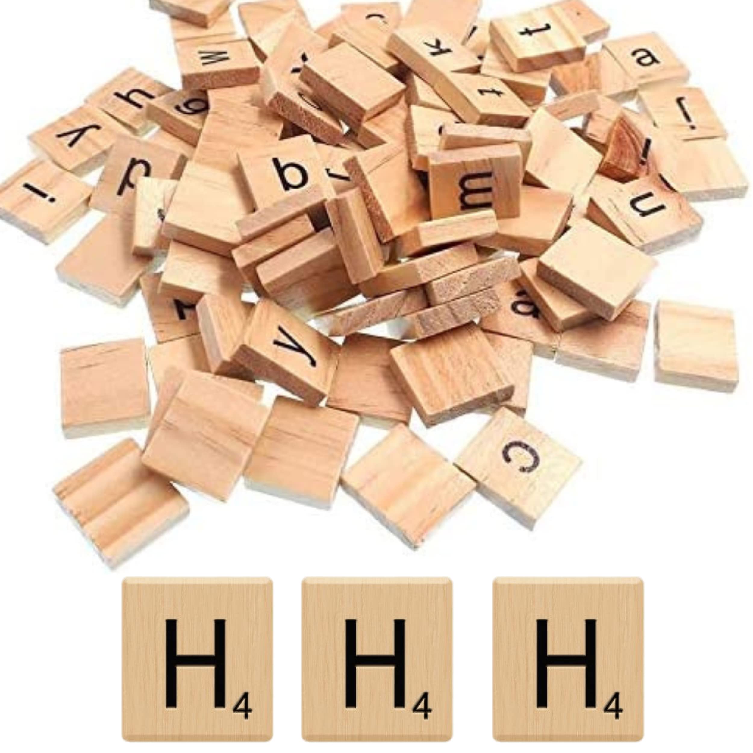 Glamified Pack of 100 - H Scrabble Tiles - Same Letters Bags -WOODEN SCRABBLE TILES BLACK LETTERS NUMBERS FOR CRAFTS WOOD ALPHABETS (Letter H, Pack of 100 Tiles)