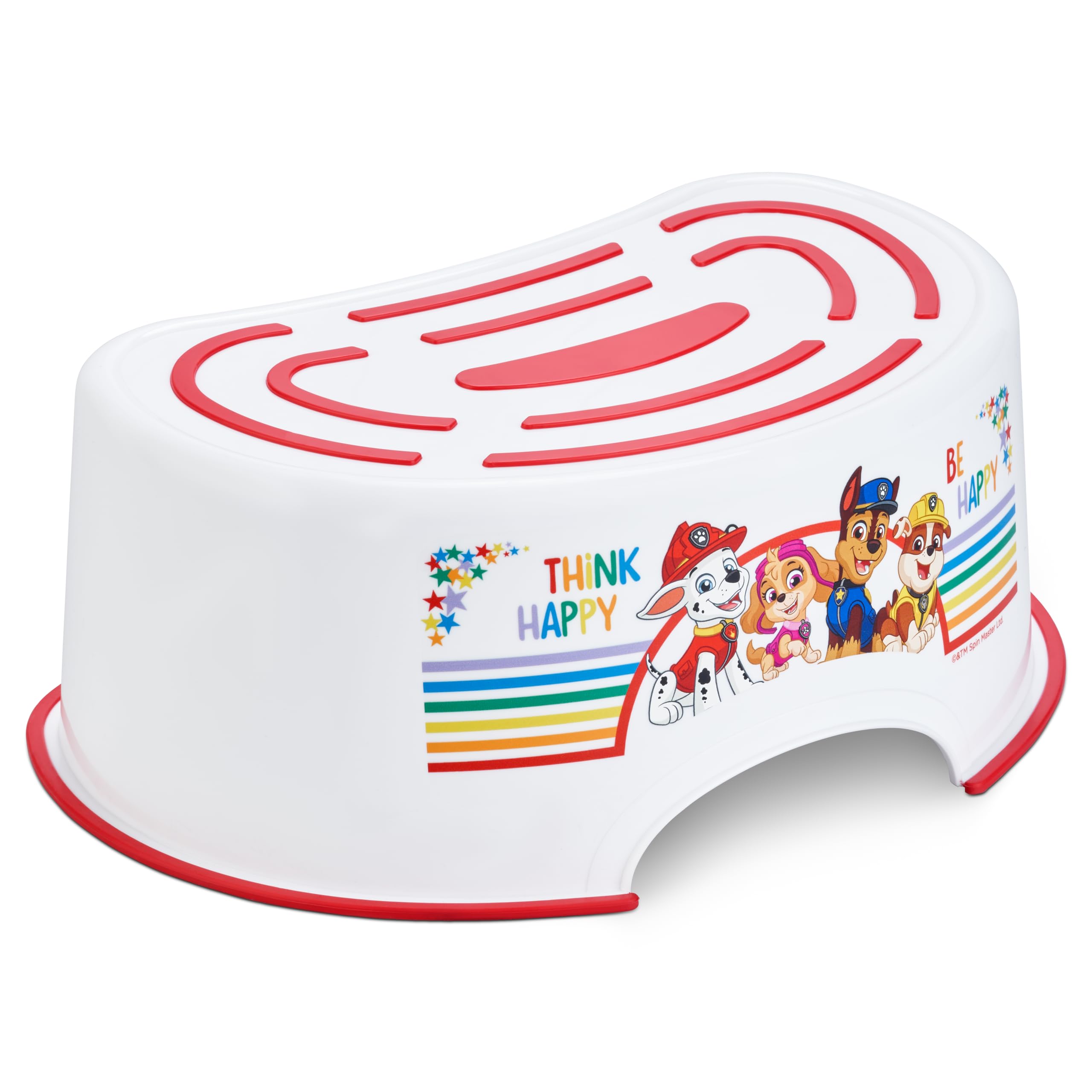 Paw Patrol Step Stool – Non‑Slip Kids Bathroom Step, Lightweight & Portable Toddler Stool with Anti‑Slip Top & Feet, Easy‑Clean Hygienic Plastic, White/Red, Holds Up to 70kg
