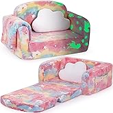 Kids Couch, 2-in-1 Soft Toddler Couch Fold Out with Blanket and Cloud Pillow, Glow in The Dark, Toddler Chair Comfy, Convertible Sofa, Gifts for Kids Girl Boys, Medium Pink Unicorn