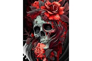 Miairivy Skull Diamond Painting Kits for Adults, Halloween Skeleton Theme Diamond Art Kits for Adults Beginners, DIY 5D Round Full Drill Diamond Dots Home Wall Decor and Gift (12X16 inches)