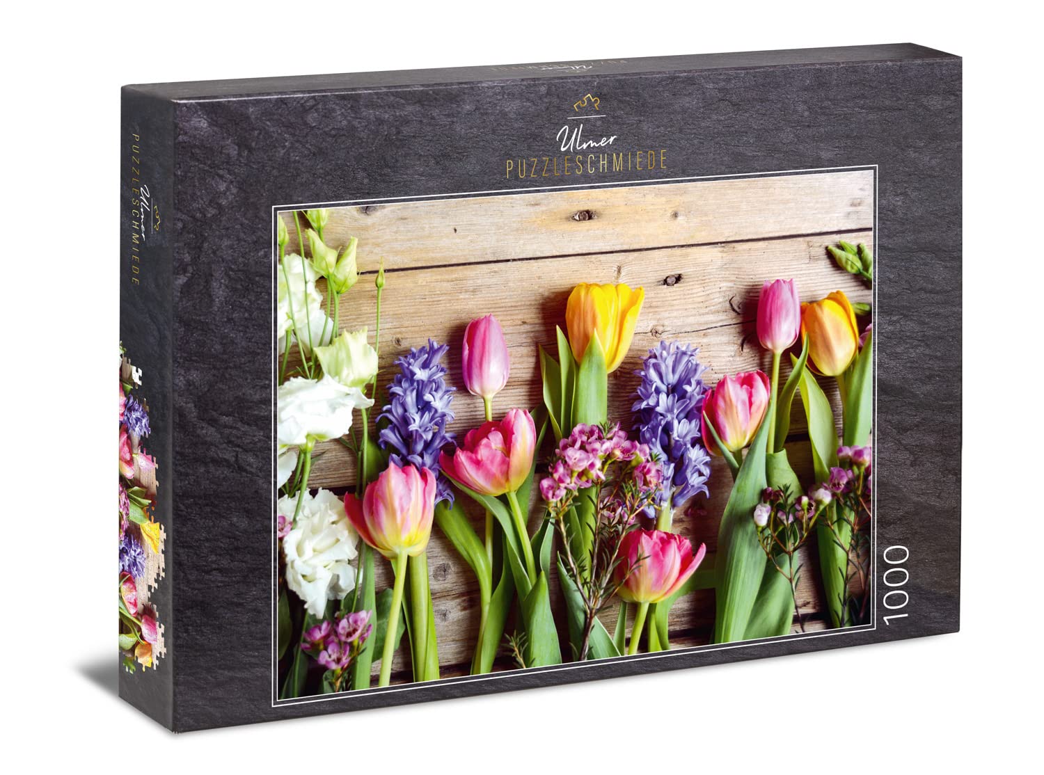 Ulmer Puzzleschmiede - Puzzle "Spring flowers" - 1000 pieces jigsaw puzzle - colourful tulips and spring flowers