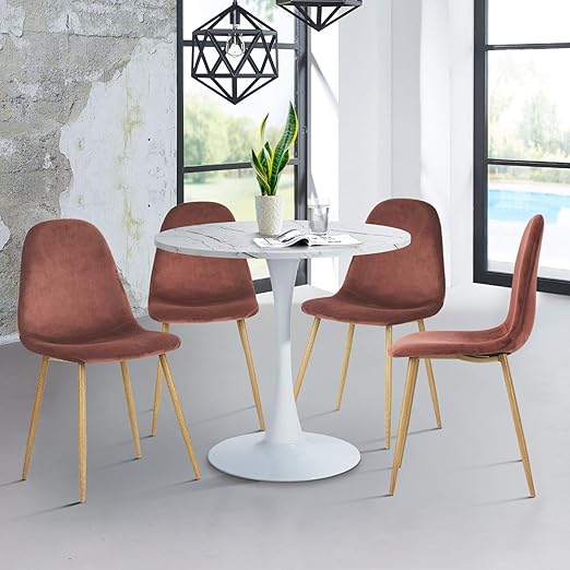 FurnitureR Mesa de comedor redonda moderna, papel de mármol con