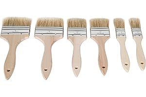 ETERNA 6Pack Household Chip Paint Brush 1inch 2inch 3inch Natural Bristles Wooden Handle Flat Brushes Set for Painting, Glue, Oil, Acrylic, Stain