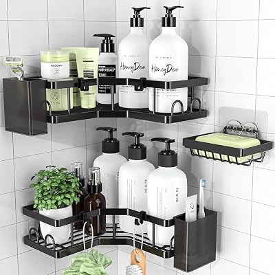 PKBD Corner Shower Caddy 3 Pack No Drilling Rustproof Stainless Steel Black