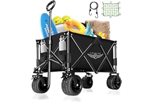 FOCHIER F Collapsible Wagon with 350lbs Weight Capacity Folding Heavy Duty Utility Foldable Beach Wagon Cart with Brakes 900D Oxford Fabric Big Wheels Cup Holders for Camping Grocery Garden-Extra Cargo Net