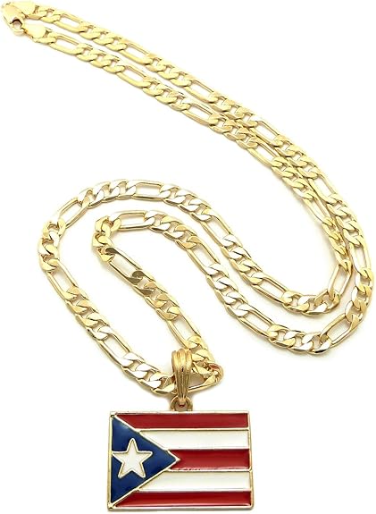 Nyfashion101 Puerto Rico Flag Pendant With 5mm 24 Figaro Chain
