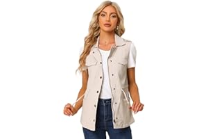 Allegra K Women's Zip Up Sleeveless Jacket Utility Anorak Outwear Cargo Vest