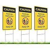 Set of 3 Double Sided 12x8 Inches Caution - Application, Keep Off Signs - Please Keep All Pets and Kids Off The Grass Sign with Metal Wire H-Stakes - Plastic Security Stay Off My Grass Yard Sign
