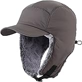 Home Prefer Faux Fur Trooper Trapper Hat for Men Warm Mens Winter Hat with Earflaps Ushanka Hunting Hat Reflective Brim