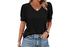 isermeo Womens Tops Short Sleeve Buttons Shirts V Neck Summer Shirts Blouses Dressy Casual Fashion S-XXL