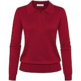 Kate Kasin Women Long Sleeve Polo Sweater V Neck Knitted Tops Casual Ribbed Shirt Loose Pullover Sweater