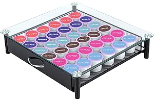 Restaurantware Coffee Pod Holder 15.16 x 13.58 x 3.35 Inches 36 K-Cup Iron Coffee Capsule Organizer Iron Storage Drawer Black