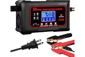 20-Amp Battery Charger,12V 20A and 24V 10A Lithium LiFePo4 Lead-Acid Smart Automotive Battery Charger, Portable Car Battery M