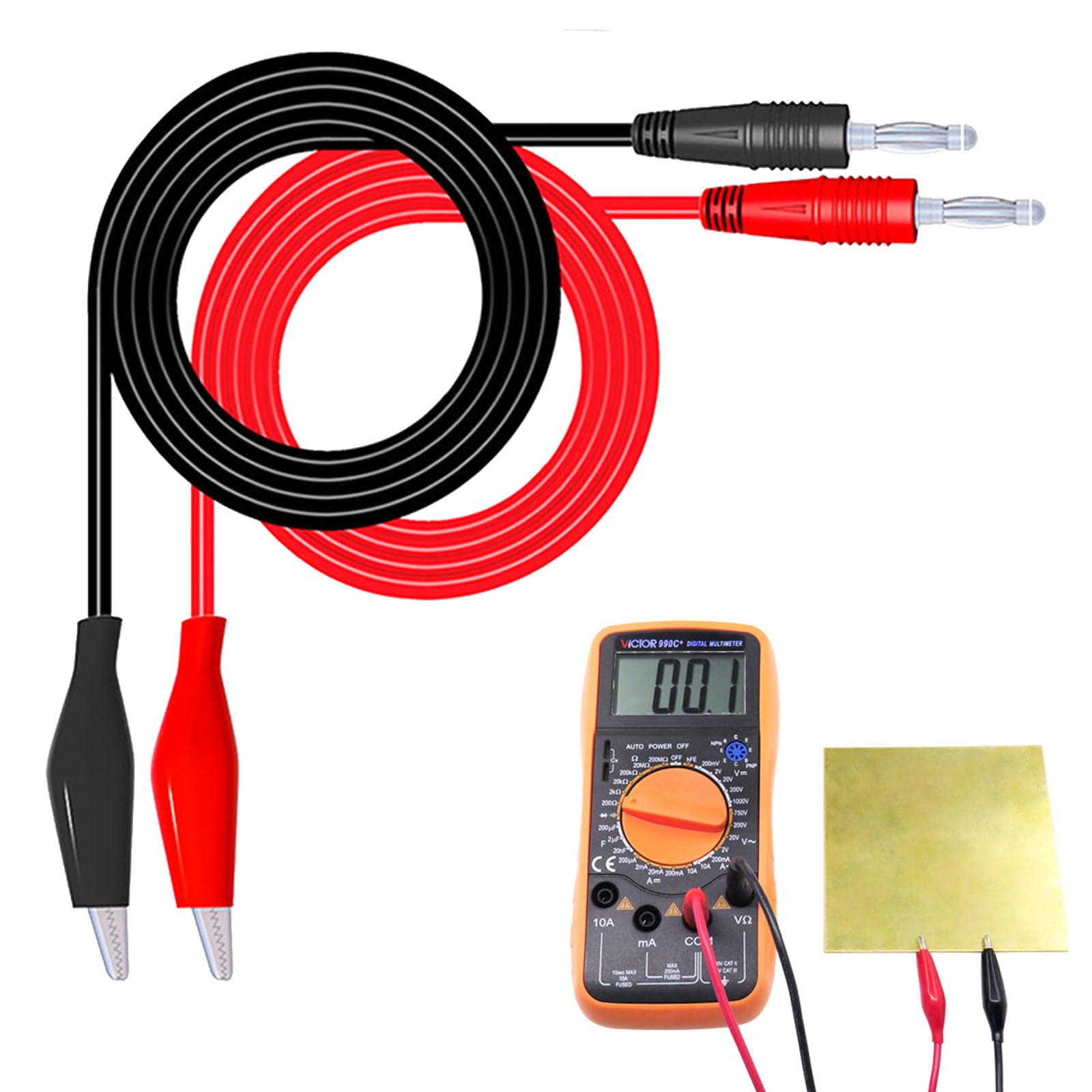 Banana Plug to Alligator Clips Test Lead Kit, 4mm Banana Plug to Alligator Clips Test Cable, 2PCS Alligator Clips Soft Flexible Cable Wire 3.3ft/1m for Multimeter Electrical Testing Red&Black