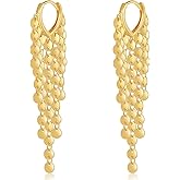 Ricarmo Bohemian Dainty 14K Gold Sequin Tassel Lightweight Dangle Drop Earrings Aesthetic Fringe Sparkly Alloy Huggie Earrings For Women