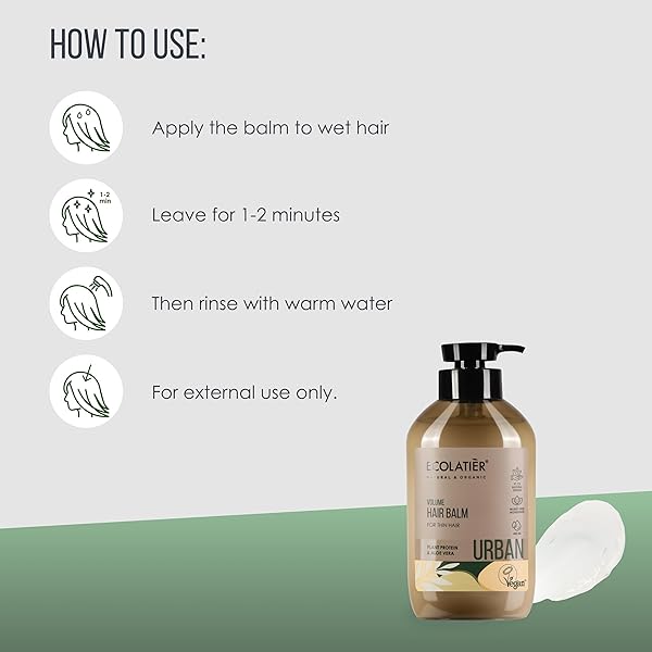 ECOLATIÈR VOLUME BOOSTING HAIR BALM FOR THIN HAIR – VOLUMIZING DEEP CONDITIONER, VEGAN AND SULFATE-FREE, HAIR TREATMENT FOR MEN & WOMEN, ADDS BODY AND SHINE, 98.6% NATURAL INGREDIENTS, 13.5 FL OZ