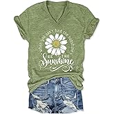 Vintage Flowers V Neck Shirt for Women Boho Floral Wildflowers Graphic Tee Casual Summer Vacation Beach Short Sleeve T Shirt