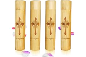 AODIYA Set of 4 Small Bamboo Scattering Urns Tube for Human Ashes, ECO & Biodegradable Friendly Bamboo Spreading Cremation Tube Urn for Male Female Pet Ashes(Cross)