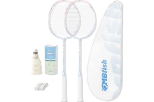 MBFISH Badminton Racket Set with 2 Carbon Fiber Rackets, 3 Shuttlecocks, 2 Replacement Racket Grip Tapes and 1 Badminton Bag - Perfect for Beginners & Outdoor Games 4U