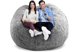 GQZGGXX Bean Bag Chair Cover, Durable Comfortable Chair PV Fur Bean Bag Sofas Faux Fur Sofa Living Room Sofa Bed Large Bean Bag Chairs Cover (No Filler,Cover only) 5ft Light Grey