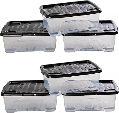 Storm Trading Group 5 x 30 Litre Under Bed Storage Boxes Clear Lids Stackable