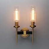 Phansthy Antique Bronze 2 Lights Sconce Bathroom Vanity Lights with Dual 2.8” Cylinder Glass Light Shade (Two-Light)