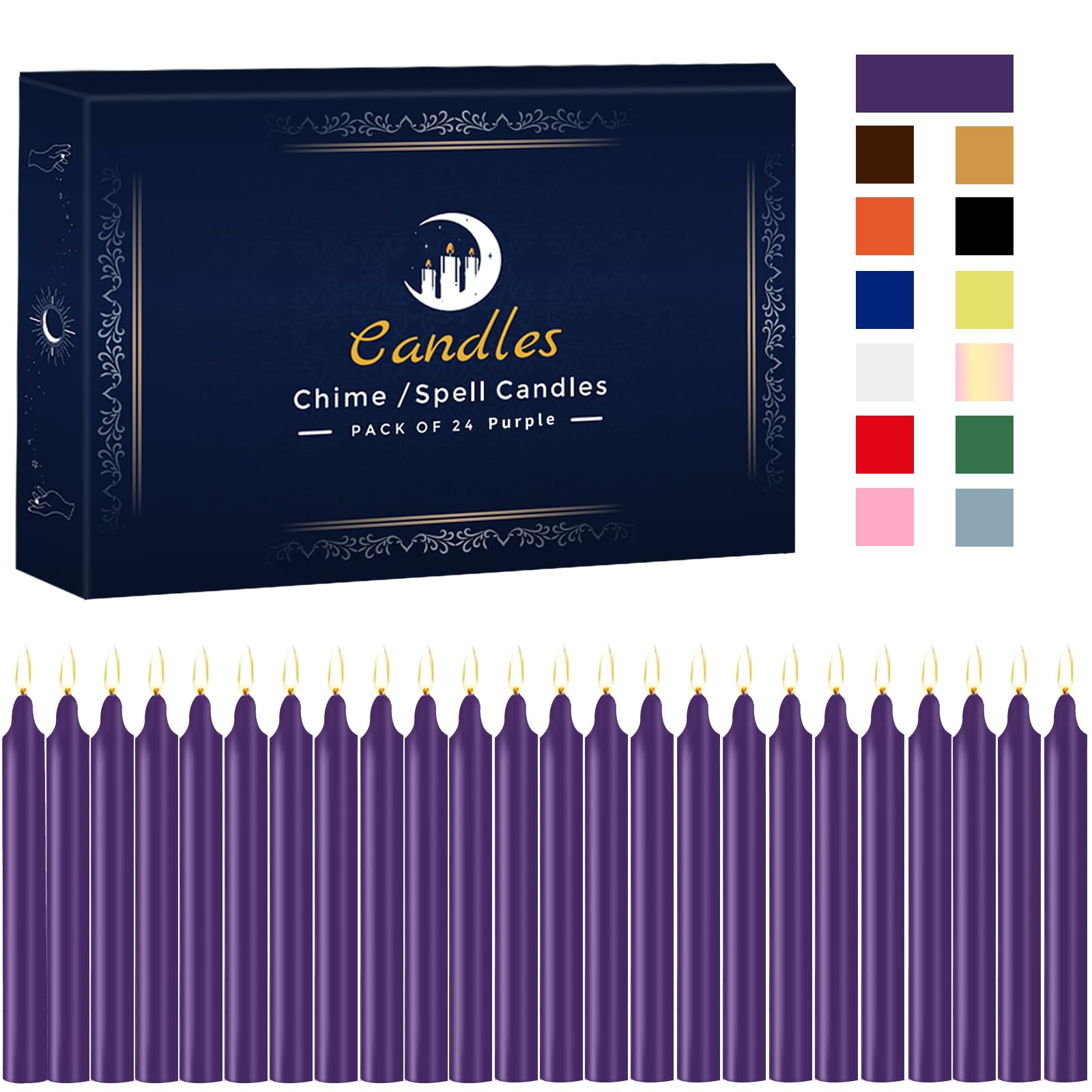 Photo 1 of 24 Pack Purple Spell Chime Candles – Premium Mini Unscented Taper Candles for Rituals, Prayer, Birthdays, Meditation, Altar, Spells, Chime Candles - 4 Inch Tall - Ideal for Witches