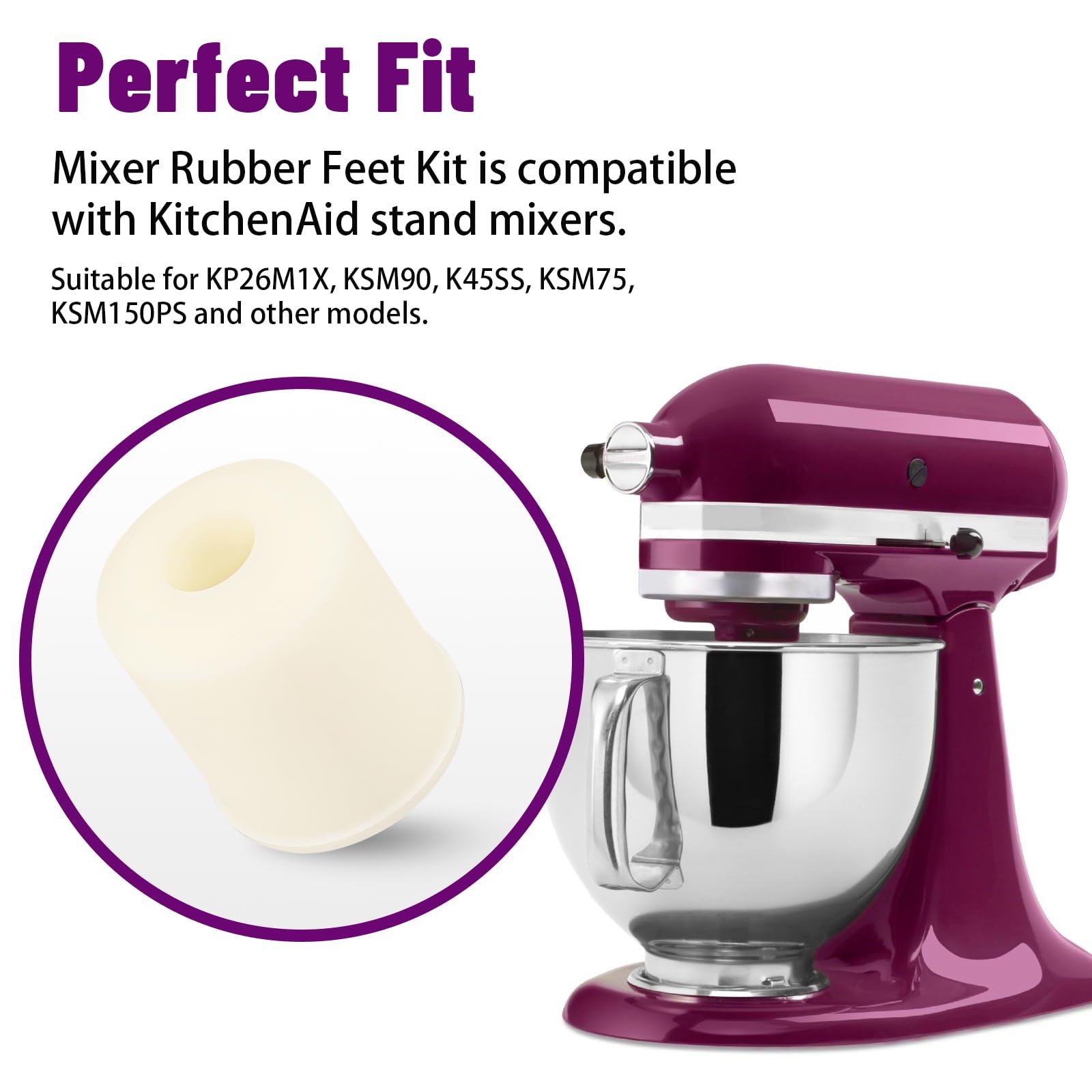 Mixer Rubber Feet Compatible with KitchenAid Stand Mixers Feet, (4 Pack) Mixer Feet Pads, Mixer Rubber Feet Replacement Parts 4161530, 9709707, for KSM90, K45SS, KSM75