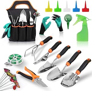 COMOWARE 50pcs Heavy Duty Garden Tools Set for Women Men- Stainless Steel Gardening Tools Set with Storage Bag, Non-Slip Rubber Grip, Outdoor Hand Tools, Gift for Gardeners