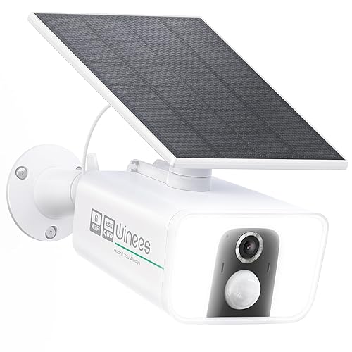 winees Solar Security Cameras Wireless Outdoor, 2.5K 2.4/5GHz Wi-Fi6 Camera for Home Security, Motion Detection, Siren, SD Card/Cloud Storage, Siren, 2-Way Talk, Compatible with Alexa