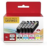 PGI-250XL CLI-251XL 5 Color Value Pack, Compatible for Canon 250 251 Ink Cartridges to use with PIXMA MX922, MG5420, MG5520, 