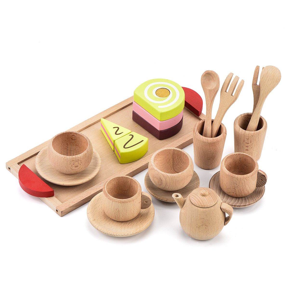 wooden toy dinner set