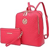 MKP Women's Fashion Medium Backpack Purse Set - 2Pcs PU Leather Shoulder Bag with Double Zipper for Travel and Daily Use