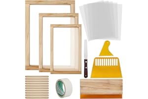 Colovis 23 Pcs Screen Printing Starter Kit, Include 3 Sizes Wood Silk Screen Printing Frame, Squeegees, Transparency Inkjet Film, Masking Tape and Ink Spatula