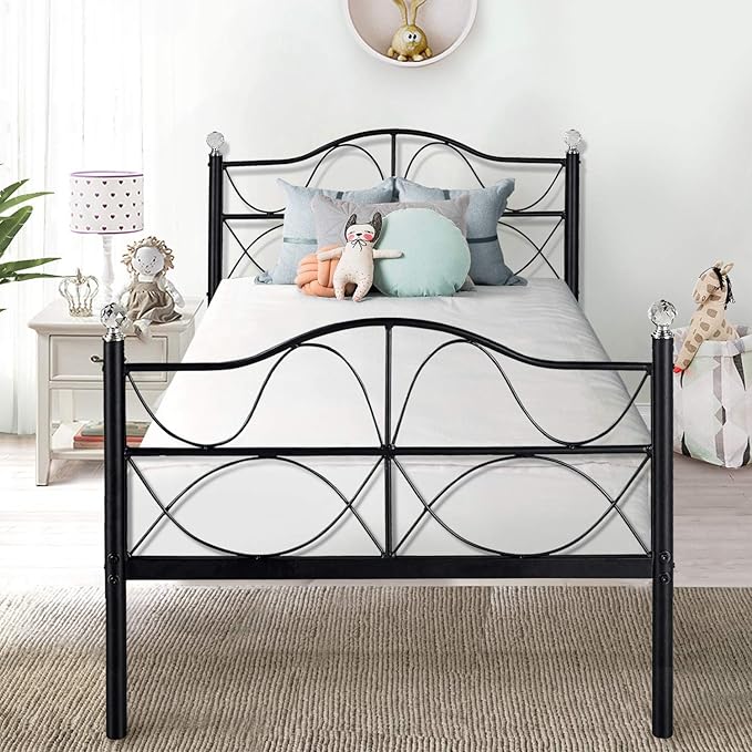 VECELO Single Bed Frame 3ft Metal Bedstead Base Vintage Platform Mattress Foundation Headboard VECELO Single Bed Frame 3ft Metal Bedstead Base Vintage Platform Mattress Foundation Headboard