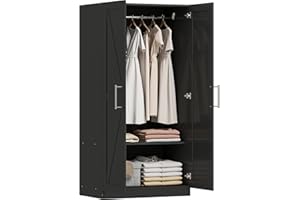 HOMCOM Farmhouse Armoire Wardrobe Closet with Barn Doors, 2 Door Wardrobe Cabinet with Hanging Rod and Storage Shelf, 63" Clo