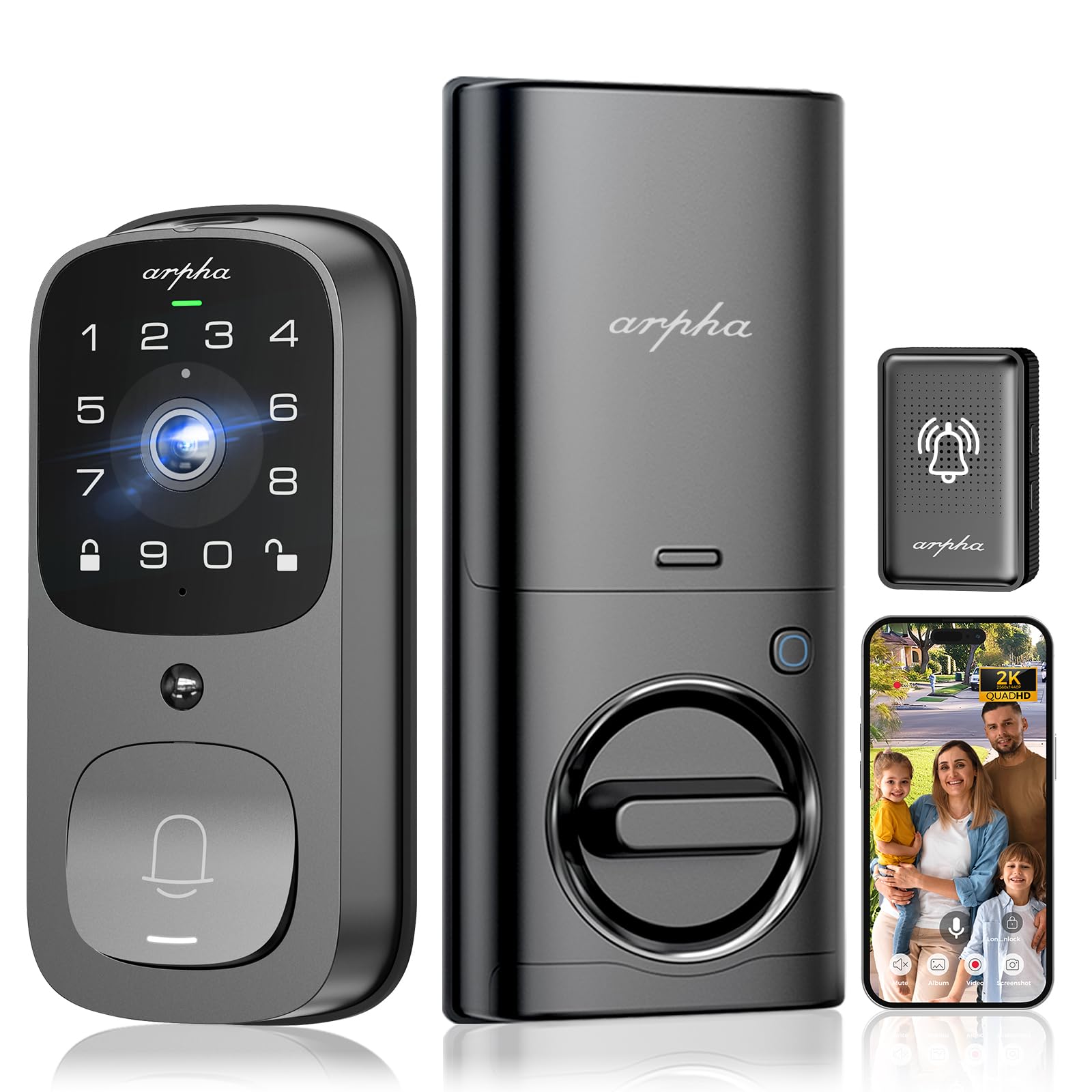 WiFi Smart Door Lock, 5-in-1 Fingerprint Keyless Entry Door Lock, Two-Way Audio, Dual Motion Sensors, App Remote Control, Keypad Code, IP65 Waterproof