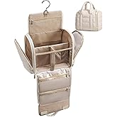 BAGSMART Toiletry Bag for Women with Hanging Hook, Puffy Water-resistant Makeup Cosmetic Bag for Accessories, Shampoo, Full-size Container, Toiletries, Beige