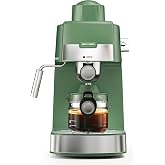 SECPOEDR 3.5Bar Espreeso Machine 4-Cup Compact Coffee Maker 800W Green | Beginner-friendly Espresso Maker with Milk Frother, Fast Brewing, Easy Operation for Home Espresso, Latte and Cappuccino