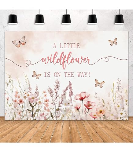InMemory Wildflower Baby Shower Backdrop Pink Floral Party Decorations For Girl,A Little Wildflower Is On The Way Banner Background Wild Flower Theme Baby Shower Party Supplies Photoshoot Props 10x7ft