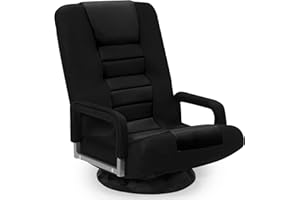 Buymoth Swivel Floor Gaming Chair w/Armrests, Folding Video Reclining Sofa w/6 Adjustable Position, Padded Backrest & Cushion, Lazy Lounger Couch for E-Sports, Reading, Relaxing, Watching TV, Black
