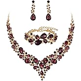 BriLove Wedding Bridal Jewelery for Women Austrian Crystal Teardrop Cluster Statement Necklace Dangle Earrings Link Bracelet Set