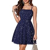 Meetjen Sparkly Sequin Prom Dress for Women Teen Formal Homecoming Spaghetti Straps Tulle Short Cocktail Dresses