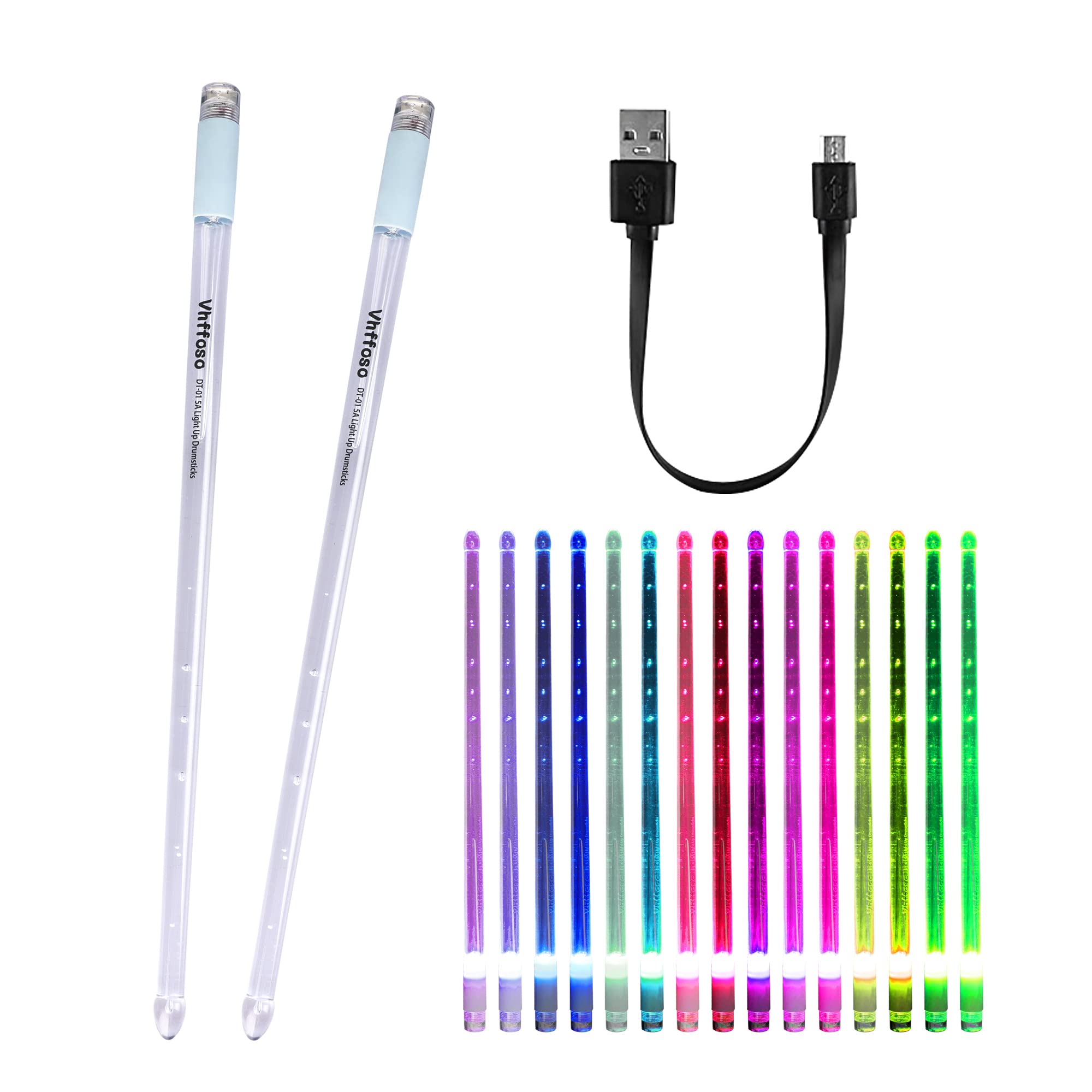 Vhffoso Rechargeable 15 Color Changing LED Drum Sticks With Storage Bag, Glow In The Dark, Personalized Drum Sticks (2pcs/Pack)