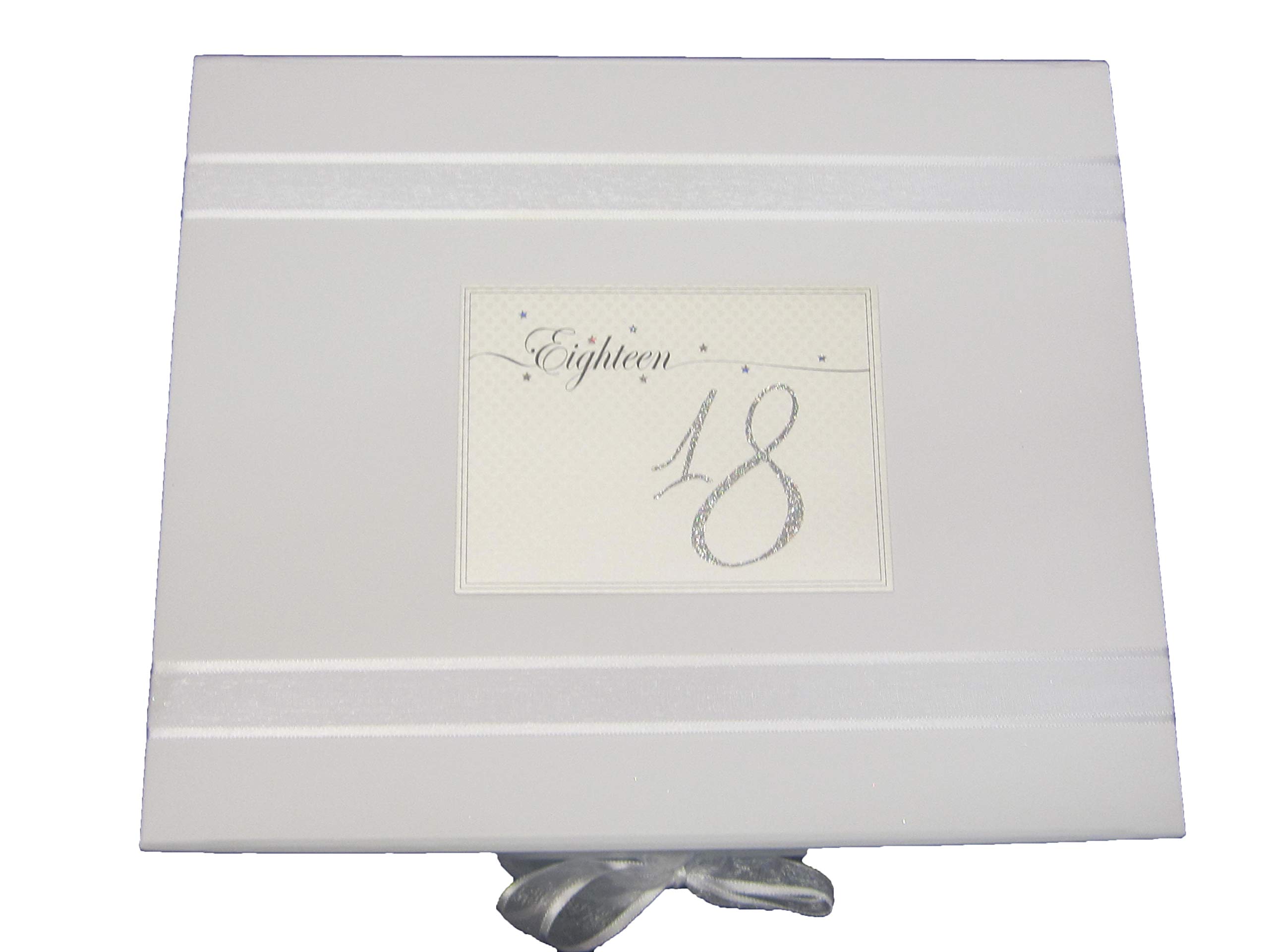 White Cotton Cards"Eighteen" Age 18 Birthday, Holographic Glitter & Stars Design Large Keepsake Box (LLN18X)