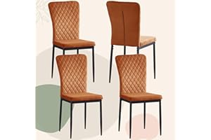 FENZARD Set of 4 Living Room Chairs Dining Chairs with Velvet, High Back, Metal Frame and Modern Lattice Design for Living Room, Dining Room,Orange