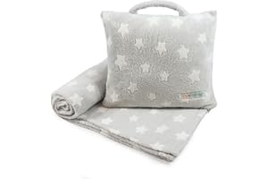 VigorSpring Travel Pillow and Blanket Set - Portable Comfort Item for Children - Grey Star Soft Kids Pillow Blanket (Star)