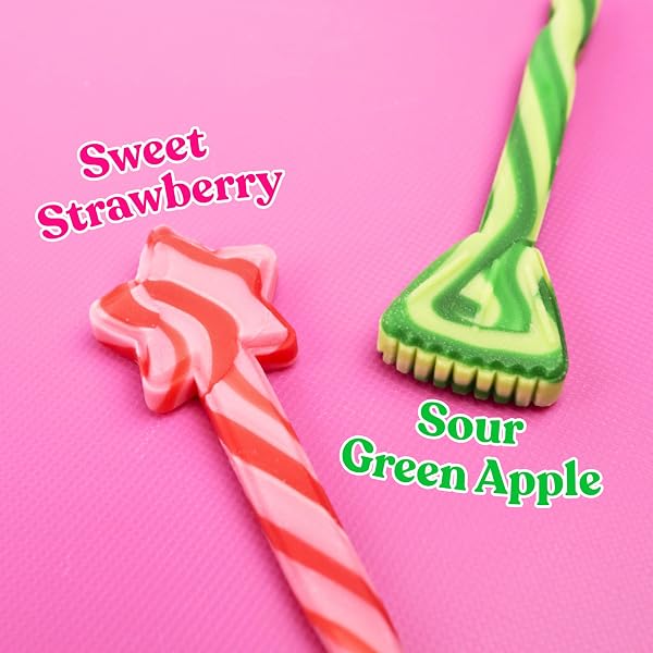 WICKED CANDY CANE BROOMS AND WANDS, SWEET AND SOUR FLAVORED STIRRING STICKS, CHRISTMAS STOCKING STUFFER TREATS, 8 COUNT, 3.38 OUNCES (PACK OF 2)